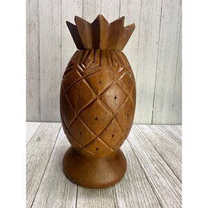 Vintage Pineapple Solid Teak Wood Made In Thailand Carved Tiki Boho Decor 8.5"